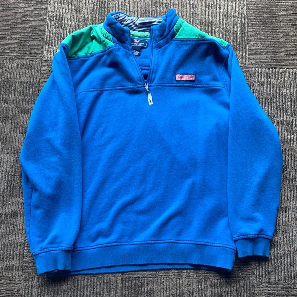 Vineyard vines quarters zip blue and green large